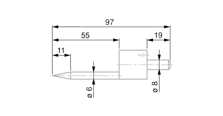 TESA hardened steel gauge slide, 0.5-5.5 mm with conical measuring surface