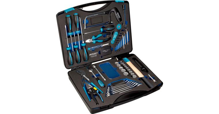 HAZET tool case equipped with 56 piece tool set, in soft foam insert