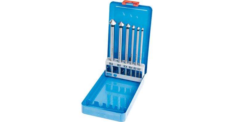 LIZZARD Kegel- und Entgratsenker-Satz 6tlg. 90° HSS ex.lang Ø6,3-20,5 in Metall-Kassette