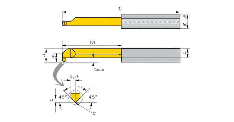 Schneideinsatz mini-bore links L060.7-20 ab Bohrung Ø 5 mm HM HC8615/TiN