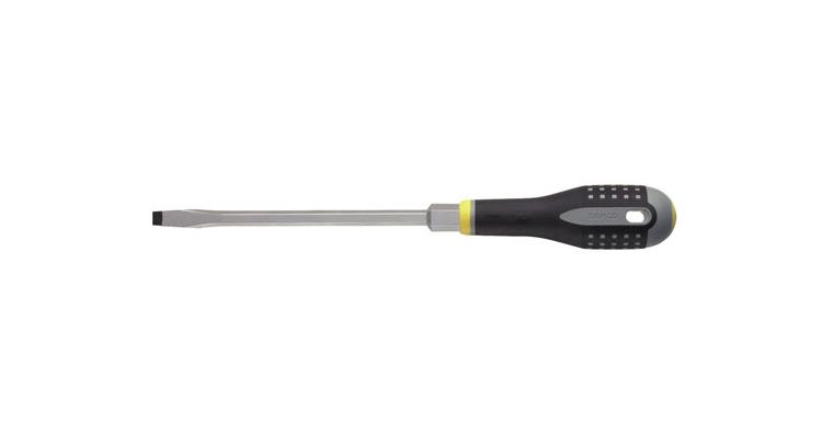 Workshop slotted screwdriver, 3-component handle, hex shoulder, 1.2x6.5x150 mm