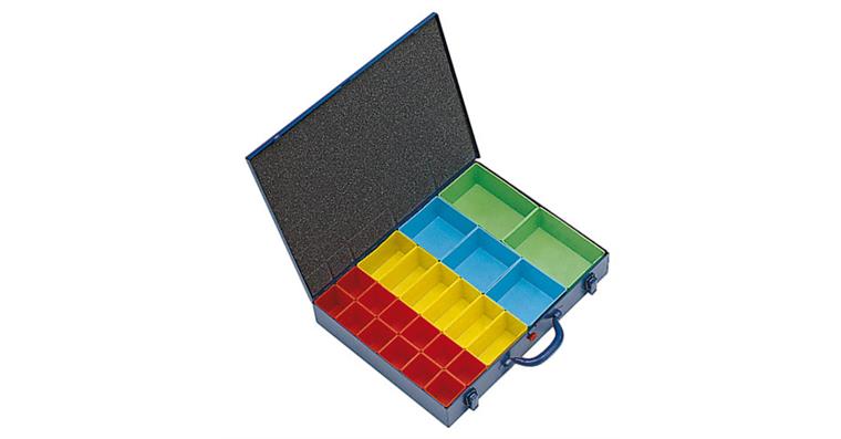 1086900102 Kleinteile-Sortimentskoffer Stahlblech blau 440x330x66 mm mit 23 Boxen