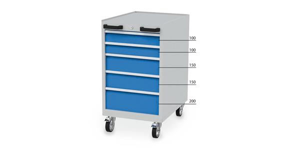 Drawer cabinet, mobile, 5 drawers HxWxD 975x555x736 RAL 7035/5010