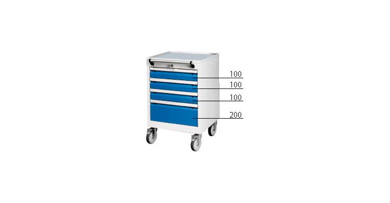 Mobile drawer cabinet, 4 drawers RAL 5010 gentian blue 750x530x500 mm