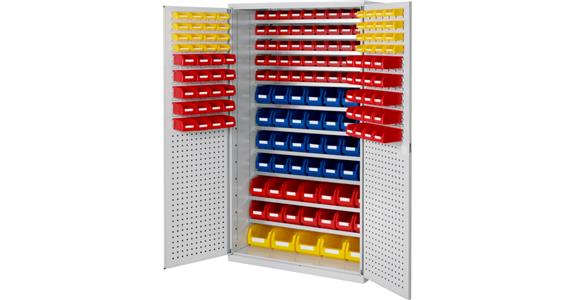 Large cabinet 1950x1130x590mm RAL 7035/5012 169 easy-view storage bins 11 shlvs.