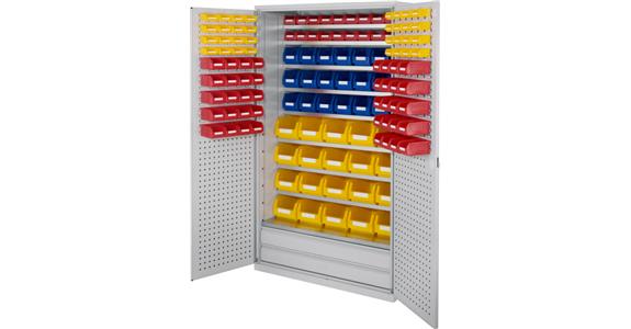 Large cabinet 1950x1130x590mm RAL 7035/5012 133 easy-view storage bins 9 shlvs.