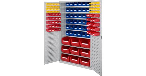 Large cabinet 1950x1130x590mm RAL 7035/5012 123 easy-view storage bins 8 shlvs.