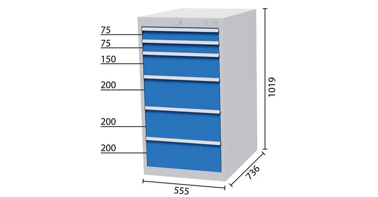 Schubladenschrank 6 Schubladen 5010 2x75, 1x150, 3x200mm-BTH 555x736x1019mm