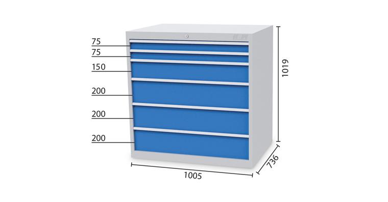 1084342201 Drawer cabinet 6 drawers 5010 2x75 1x150 2x200mm WDH