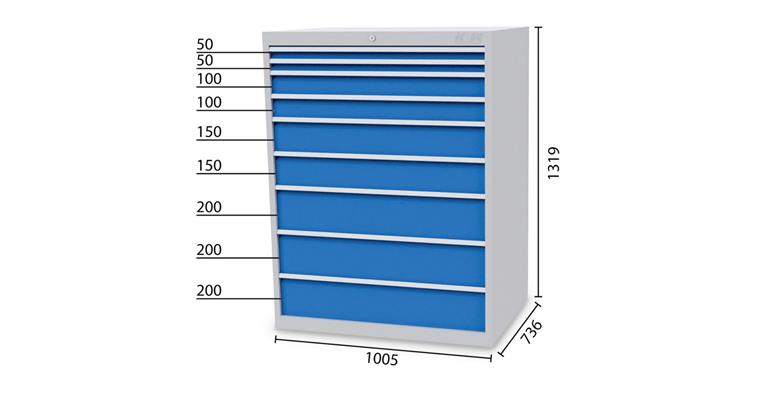 Schubladenschrank 9 Schubladen 5010 2x50 2x100 2x150 3x200mm