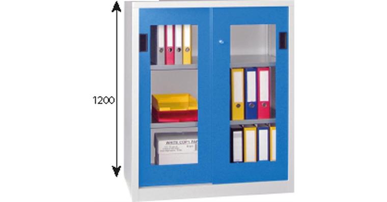 Schiebetürenschrank Sichtfenstertüren H 1200 x B 2000 x T 600 mm RAL 7035/5012