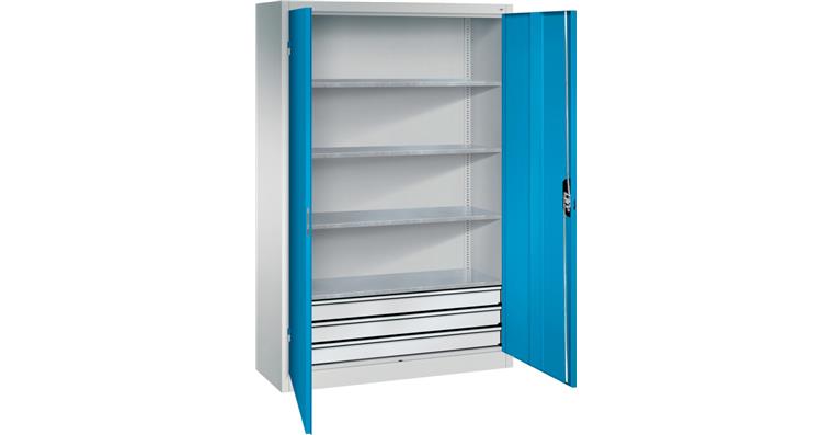 Großraum-Werkzeugschrank 1950x1200x600 RAL7035/7035 Schubladenblock unten