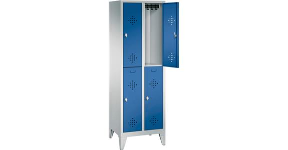 Double-level wardrobe cabinet 3 compartments w/ feet RAL7035/5012 1850x900x500mm