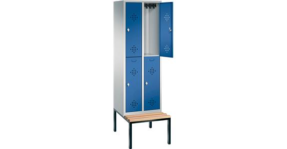 Double-level wardrobe cabinet 2 compart. bench seat RAL 7035/5012 2090x610x500