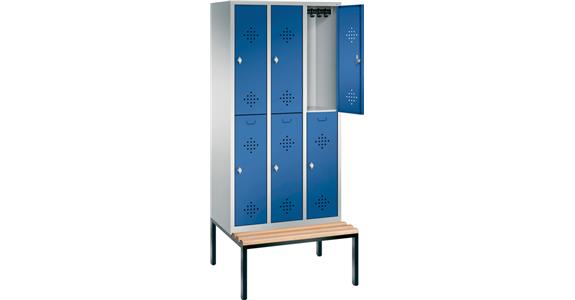 Double-level wardrobe cabinet 3 compart. w/ bench seat RAL7035/7035 2090x900x500