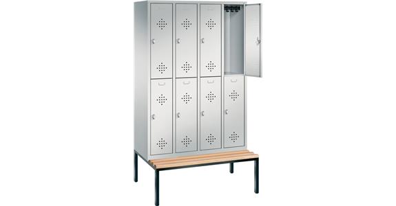 Double-level wardrobe cabinet 4 compart. bench seat RAL 7035/5012 2090x1190x500