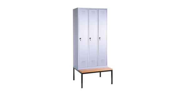 Wardrobe cabinet with bench seat 3 compartments HxWxD 2090x1200x500 mm RAL 7035