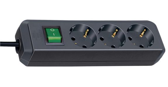 Multiple socket outlet, 3 sockets 1.5 m with switch, black