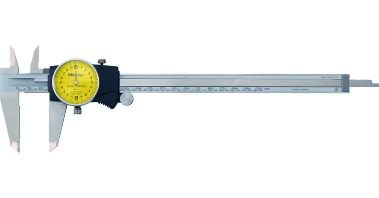 Messschieber mit Rundskala 200mm, flach, Ablesung 0,02mm, 1mm/U, Antriebsrad