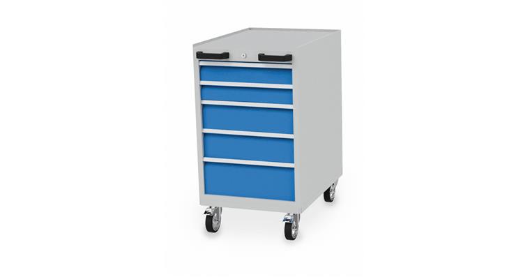 Mobile drawer cabinet W555xD736xH990mm 5x drawers RAL 7035/5012
