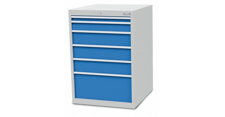 Schubladenschrank B705xT736xH1019mm 6 Schubladen Höhe 50-300 mm RAL7035/5012