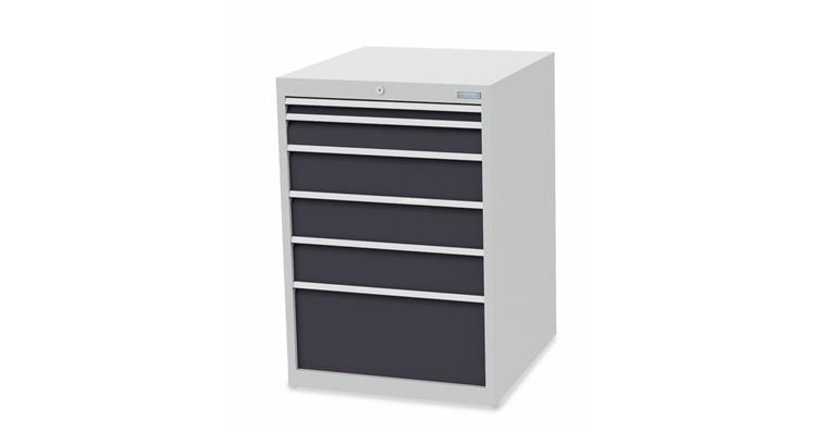 Schubladenschrank B705xT736xH1019mm 6 Schubladen Höhe 50-300 mm RAL7035/7016