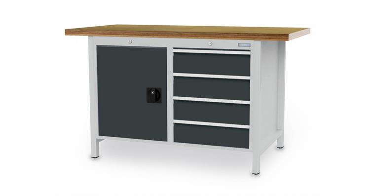 1099521157 Cabinet workbench W1500xD750xH859mm 1x hinged door 4xdrawers RAL7035/7016