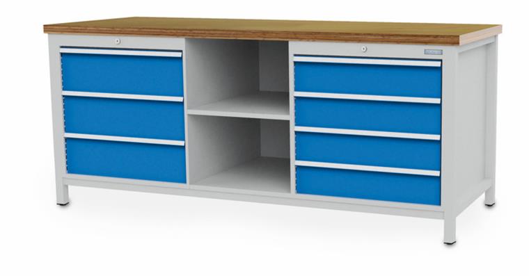 1099521200 Cabinet workbench W2000XD750XH859mm 7x drawers 2x shelves RAL7035/5012