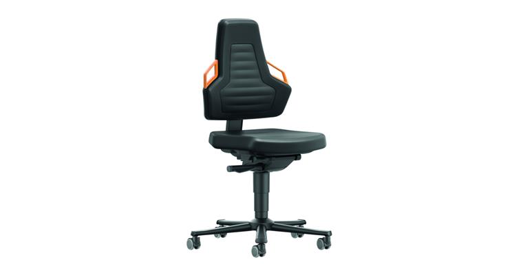Swiv wrk chair Nexxit 2 seat height 450-600mm w cast, PU foam, orng handle