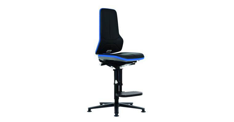 Swiv wrk chair Neon 3 seat height 590-870mm synth leath w skid, blue flex band