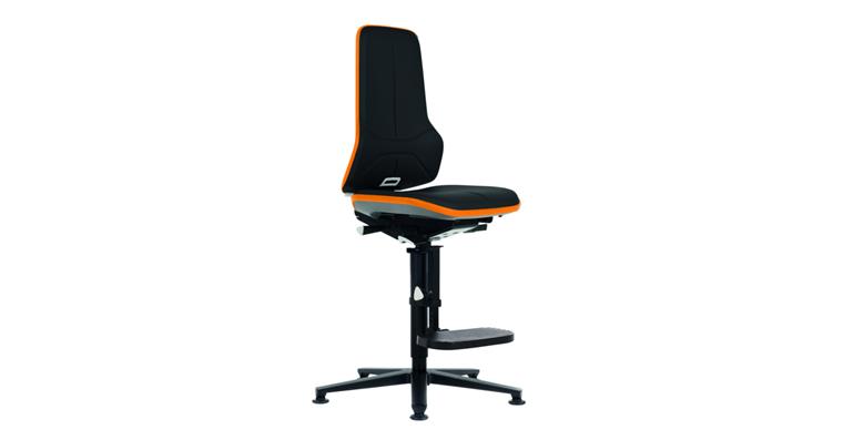 Swiv wrk chair Neon 3 seat height 590-870mm synth leath, skid, orange flex band