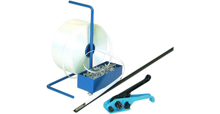 PE power tape set PE tape 16 mm x 850 m univ. clamp, thr. rod, disp., buckles