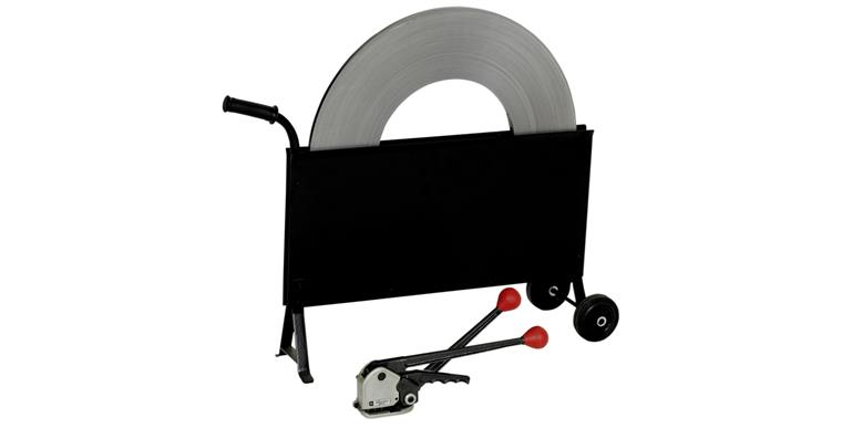 Steel tape set, steel tape 16x0.5 mm x 240 m, univ. clmp, pl., disp., reel, mob.