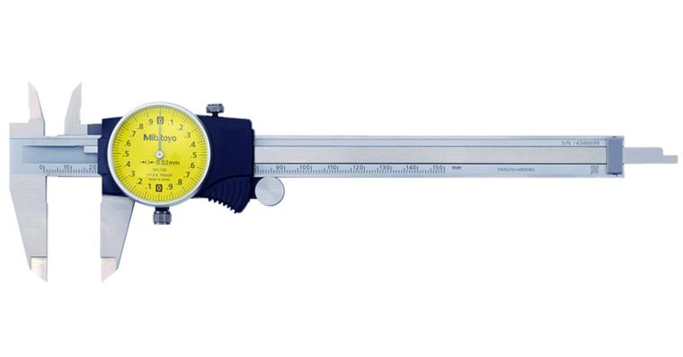 1001358262 Messschieber mit Rundskala 150mm, flach, Ablesung 0,02mm, 2mm/U, A-rad, HM-Messf