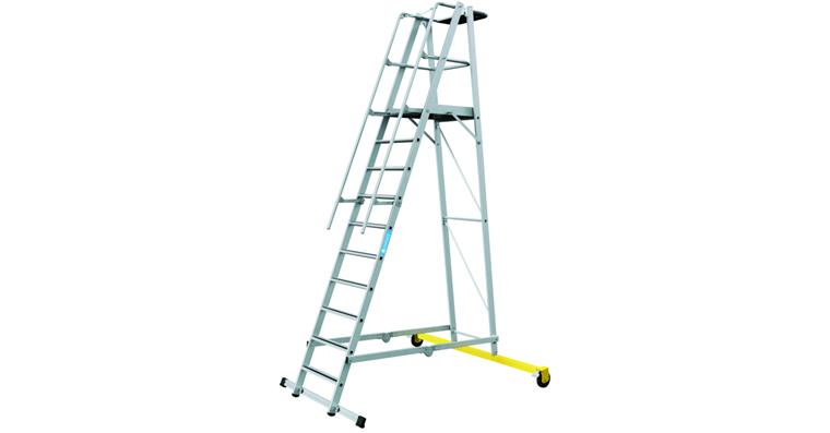 Fahrbare Plattformtreppe klappbar 10 Sprossen Plattformhöhe 2,60 m