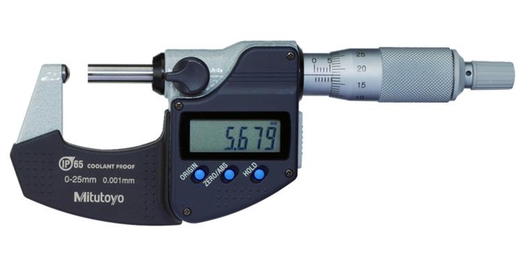 IP65 dig. micrometer 0-25 mm, w. curved surface, data output