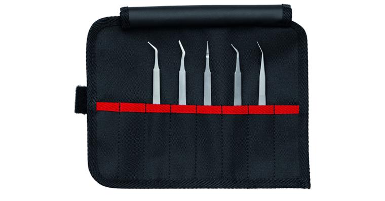 SMD precision tweezers set, 5 pieces in tool roll