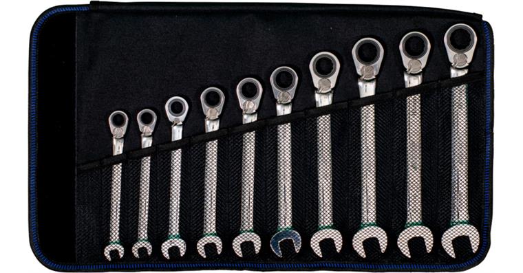 ATORN ratchet combination wrench set, 10 pcs, with reversing lever, in roll-up bag
