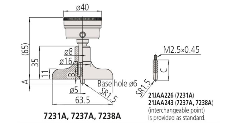 Tiefenmessbrücke mit Messuhr 0-200 mm, Auflösung 0,01 mm, 63,5 x 16 mm