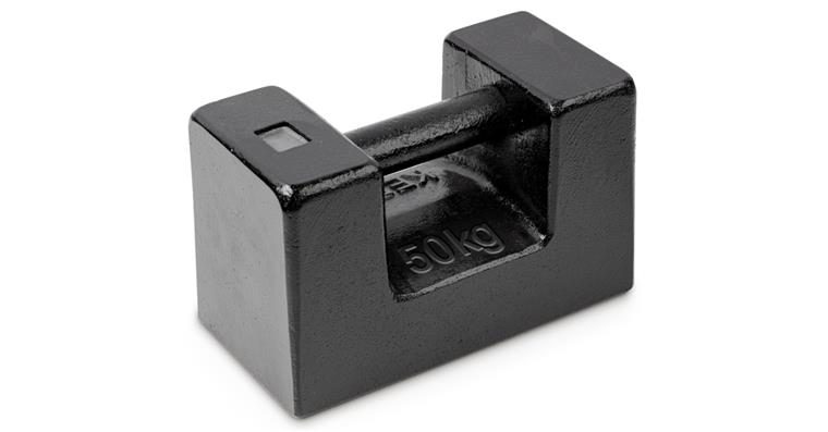 Prüfgewicht, OIML-Klasse M2, Nennwert 50 kg, Block, Gusseisen lackiert