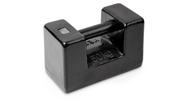 Prüfgewicht, OIML-Klasse M3, Nennwert 50 kg, Block, Gusseisen lackiert
