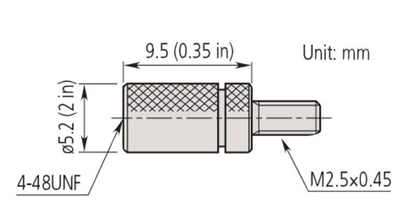Messeinsatzadapter für Messuhren, 4-48 UNF zu M2,5x0,45, 9,5mm, Stahl