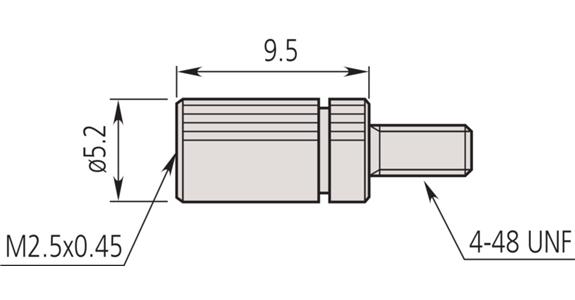 Messeinsatzadapter für Messuhren, M2,5x0,45 zu 4-48 UNF, 9,5mm, Stahl