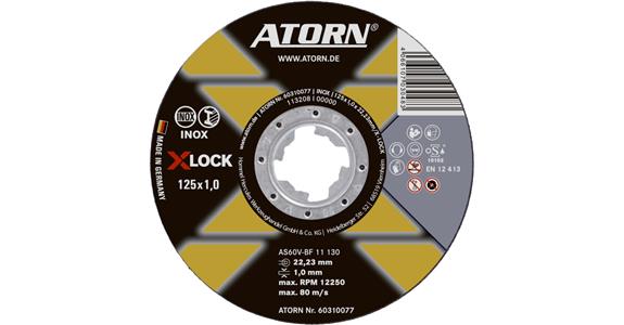 ATORN Trennscheibe für Stahl und Edelstahl mit X-LOCK Ø125x1x22,23mm