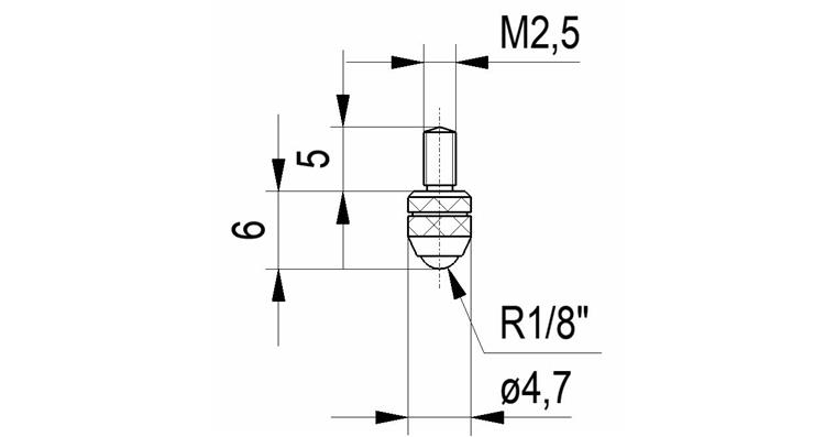 Ball probe no.12a for dial gauges and prec. pointers A thr. M2.5 HM insert 3 mm