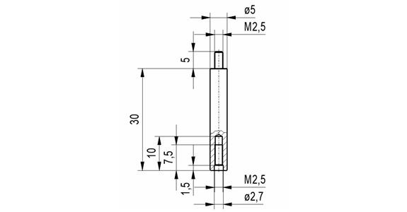 Verlängerung Nr.16C für Messuhren und Feinzeiger A-Gew. M2,5 30 mm lang