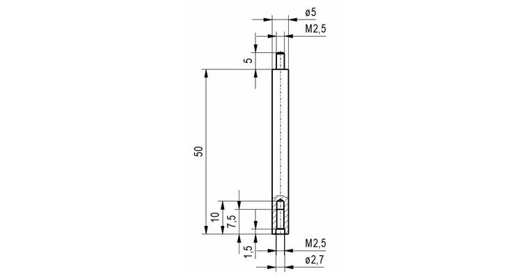 Verlängerung Nr.16D für Messuhren und Feinzeiger A-Gew. M2,5 50 mm lang