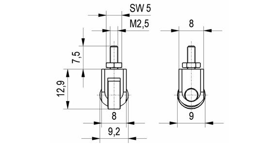 Rollenfühler Nr.19A für Messuhren+Feinzeiger Rollendicke 4 mm A-Gew. M2,5