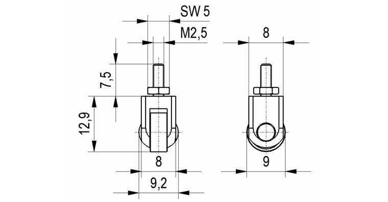 Rollenfühler Nr.19A für Messuhren+Feinzeiger Rollendicke 4 mm A-Gew. M2,5