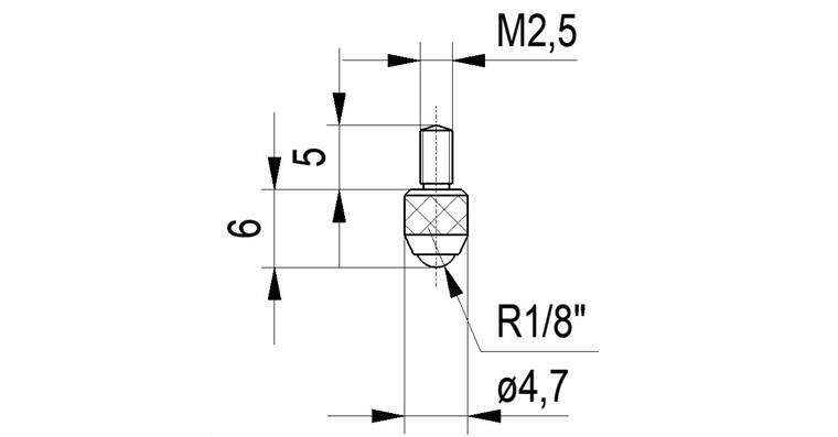 Ball probe no.12c f. dial gauges+prec. point. conn. thr. M2.5 plas. ins. 3 mm